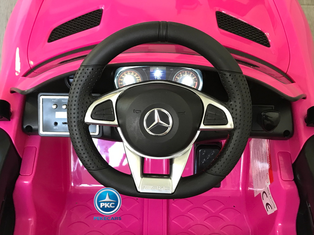 Coche electrico para niños Mercedes GTR 12V Rosa volante con musica y claxon
