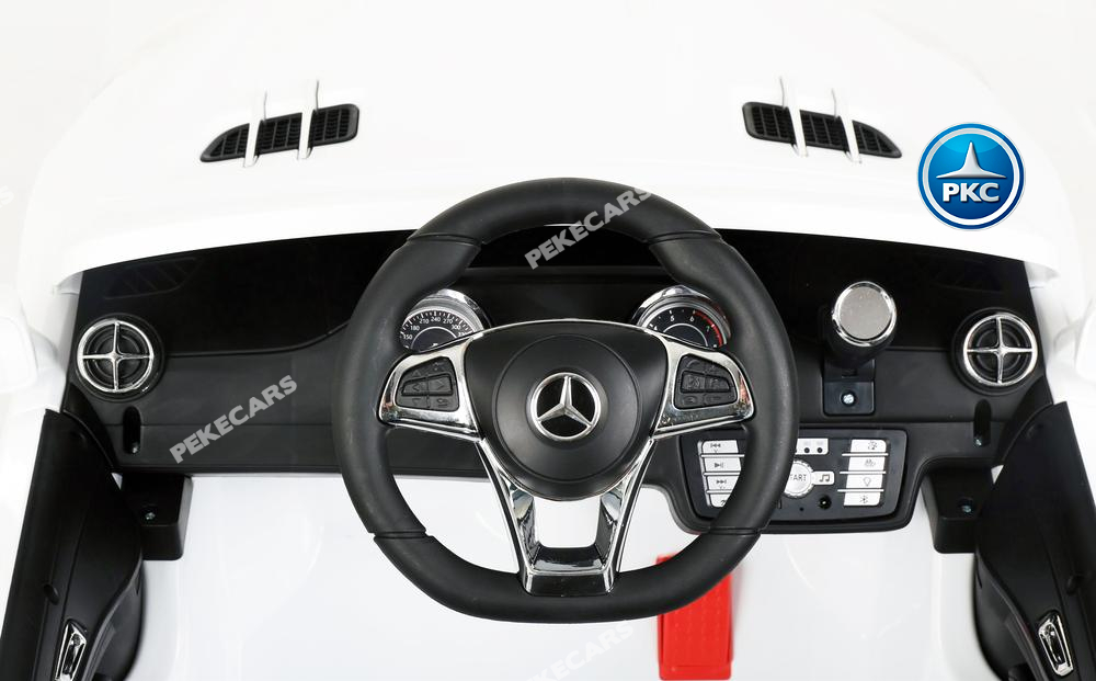 Coche electrico para niños Mercedes SL500 Blanco volante con musica y claxon