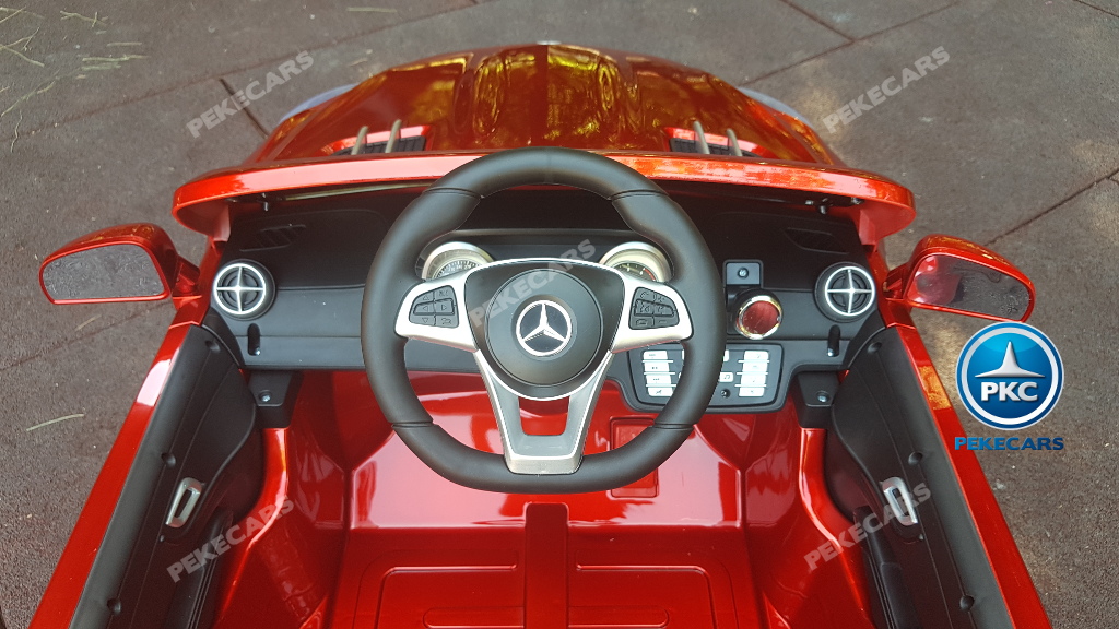 Coche electrico infantil Mercedes SL500 Rojo Metalizado volante con musica y claxon