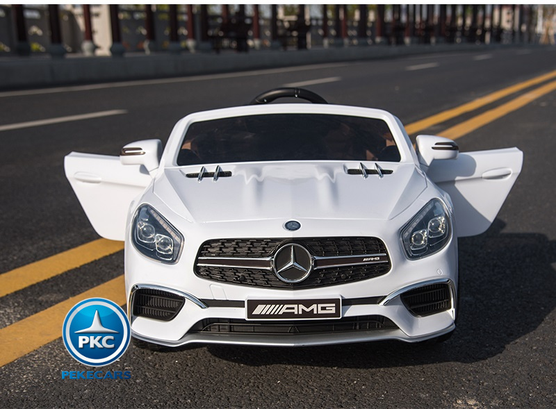 Coche electrico infantil Mercedes SL65 con MP4 Blanco con apertura de puertas