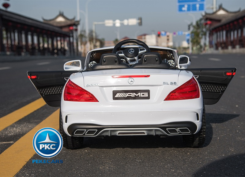 Coche electrico para niños Mercedes SL65 con MP4 Blanco vista trasera