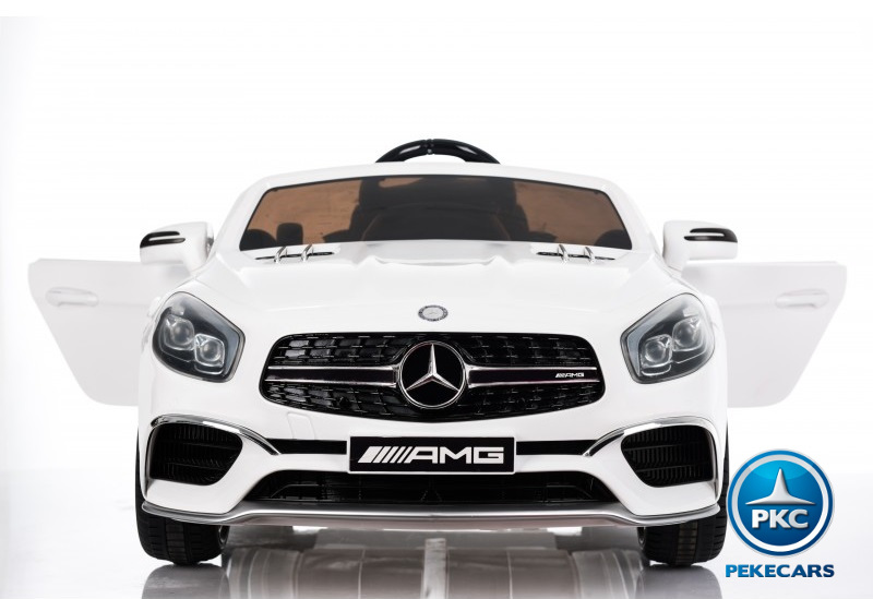 Coche electrico infantil Mercedes SL65 con MP4 Blanco con luces led frontales