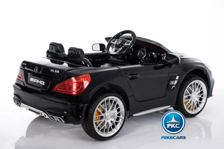 Coche electrico para niños Mercedes SL65 con MP4 Negro con ruedas de caucho