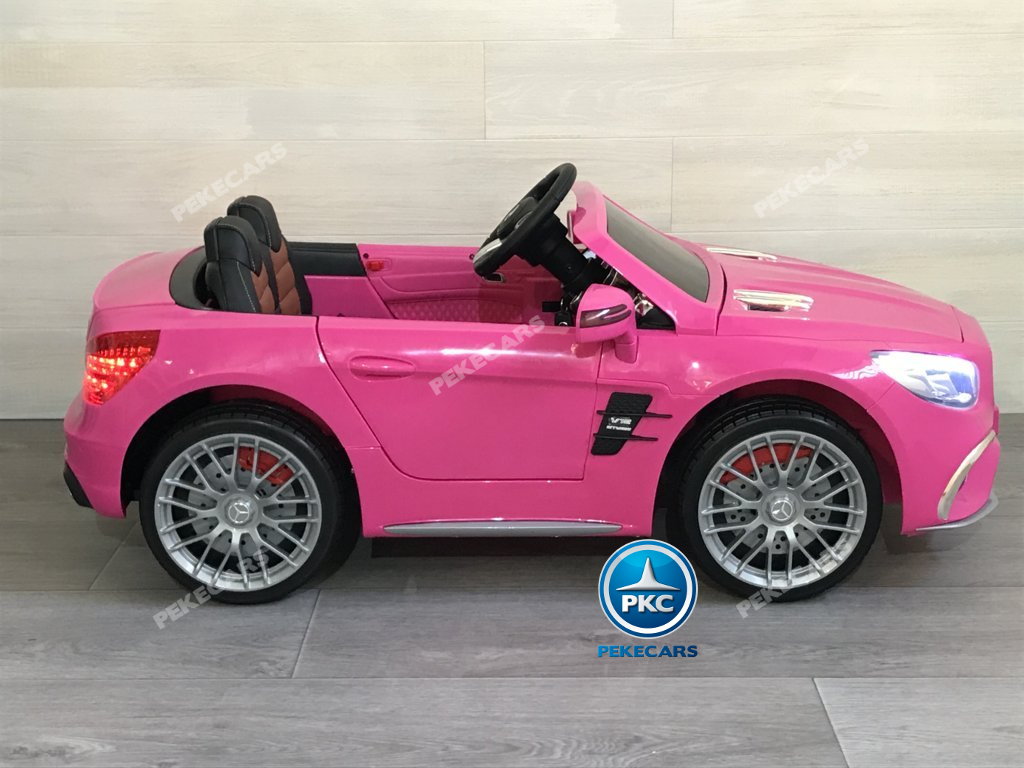 Coche electrico para niños Mercedes SL65 con MP4 Rosa vista lateral