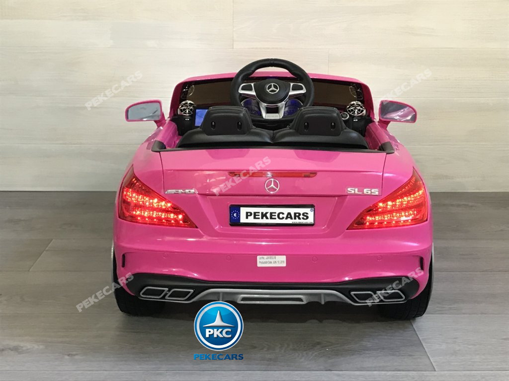 Coche electrico infantil Mercedes SL65 con MP4 Rosa vista trasera