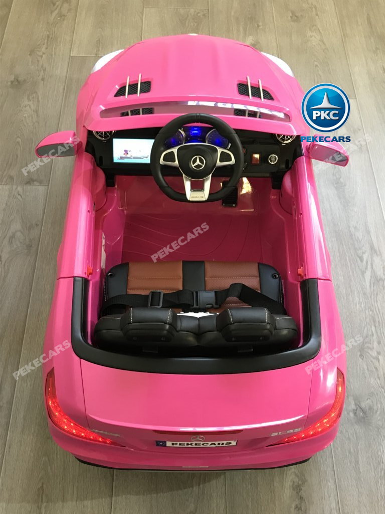 Coche electrico infantil Mercedes SL65 con MP4 Rosa detalles del interior