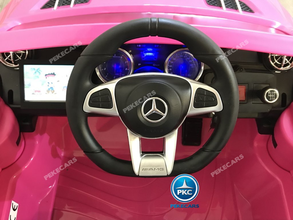 Coche electrico para niños Mercedes SL65 con MP4 Rosa volante con musica y claxon