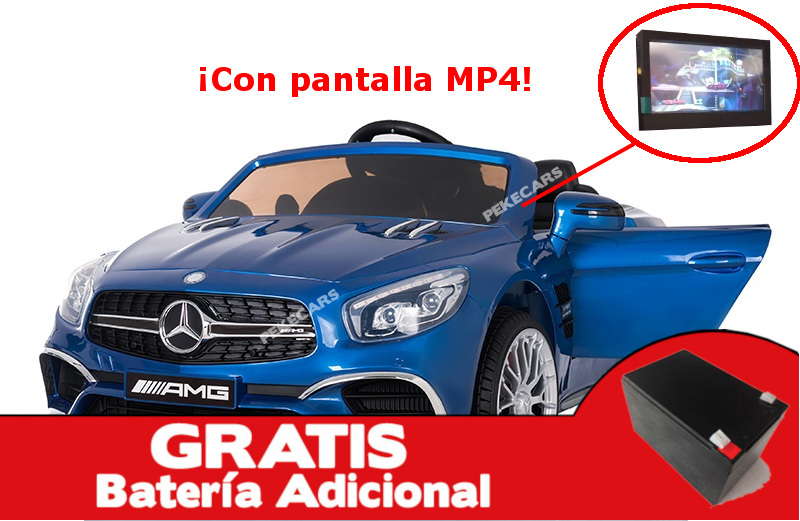 Coche electrico para niños Mercedes SL65 con MP4 y bateria extra Azul Metalizado vista principal