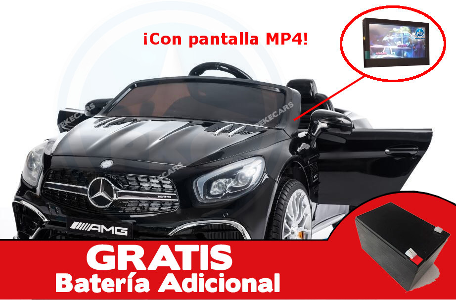 Coche electrico para niños Mercedes SL65 con MP4 y bateria extra Negro vista principal
