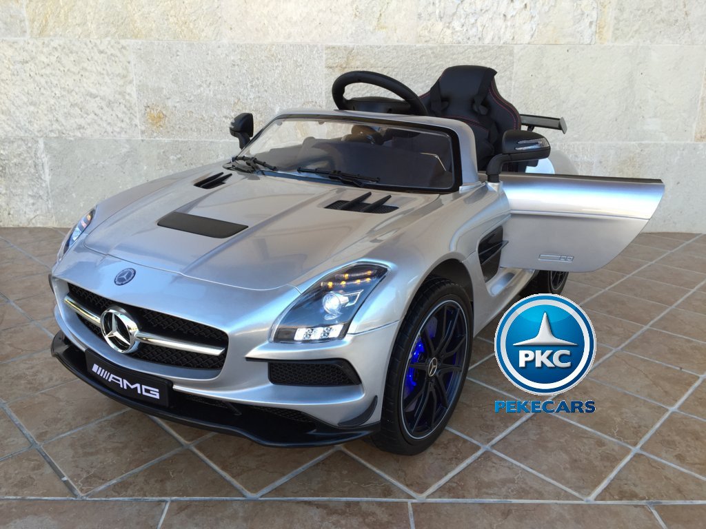 Coche electrico para niños Mercedes deportivo sls Plata Metalizado vista principal