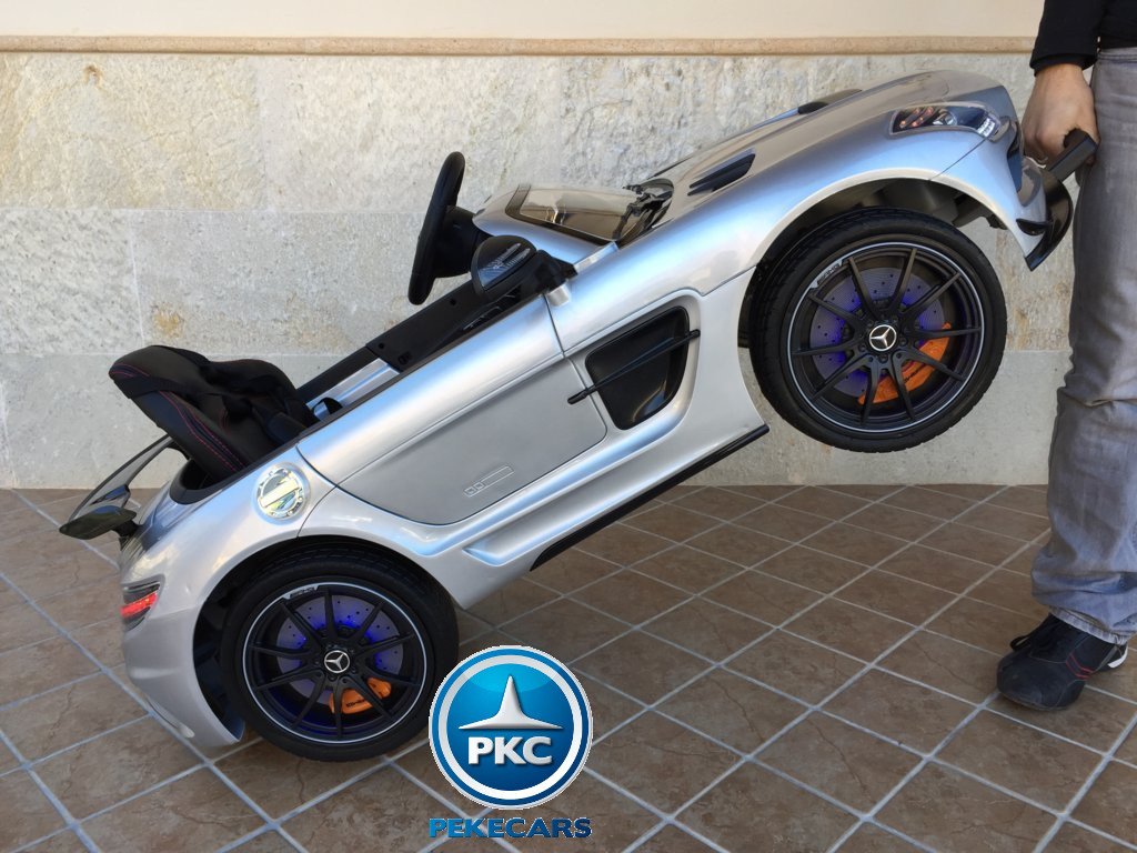 Coche electrico infantil Mercedes deportivo sls Plata Metalizado asa de transporte