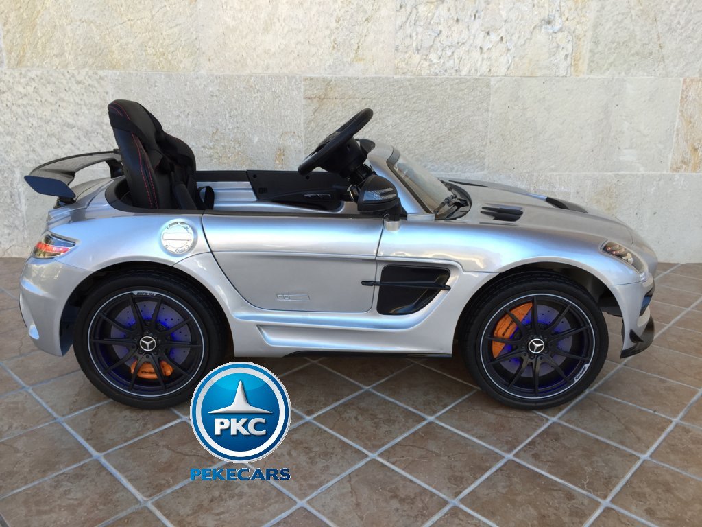 Coche electrico infantil Mercedes deportivo sls Plata Metalizado lateral
