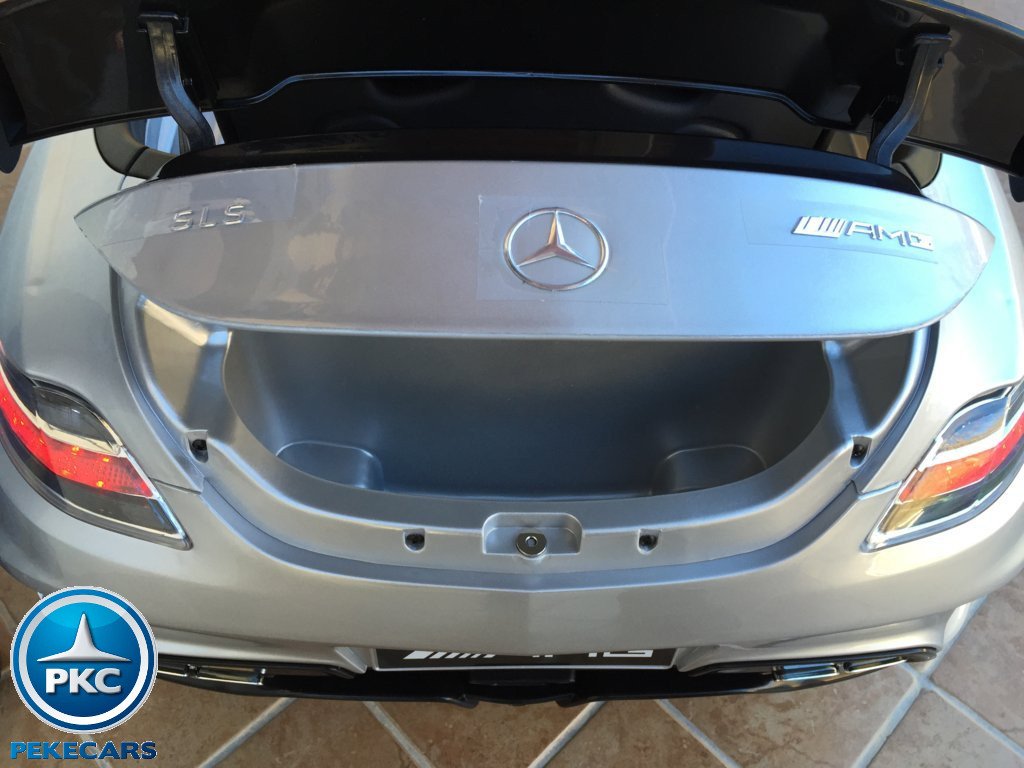 Coche electrico para niños Mercedes deportivo sls Plata Metalizado maletero