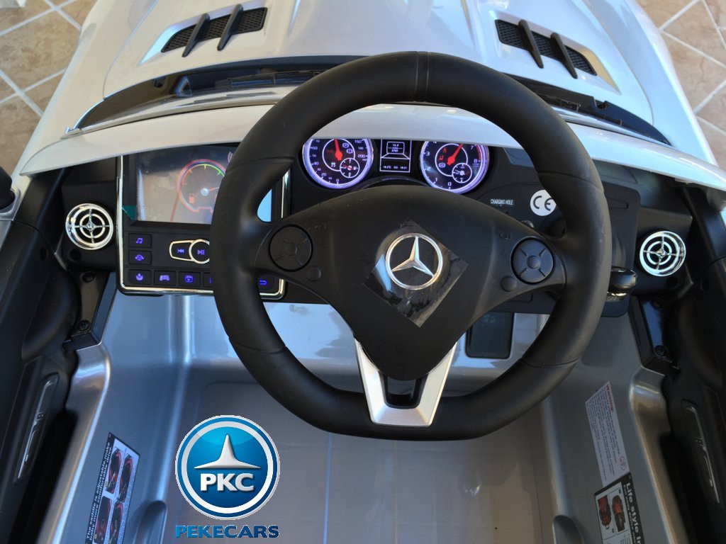 Coche electrico infantil Mercedes deportivo sls Plata Metalizado volante