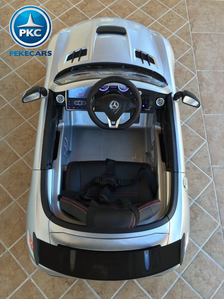 Coche electrico infantil Mercedes deportivo sls Plata Metalizado visto desde arriba