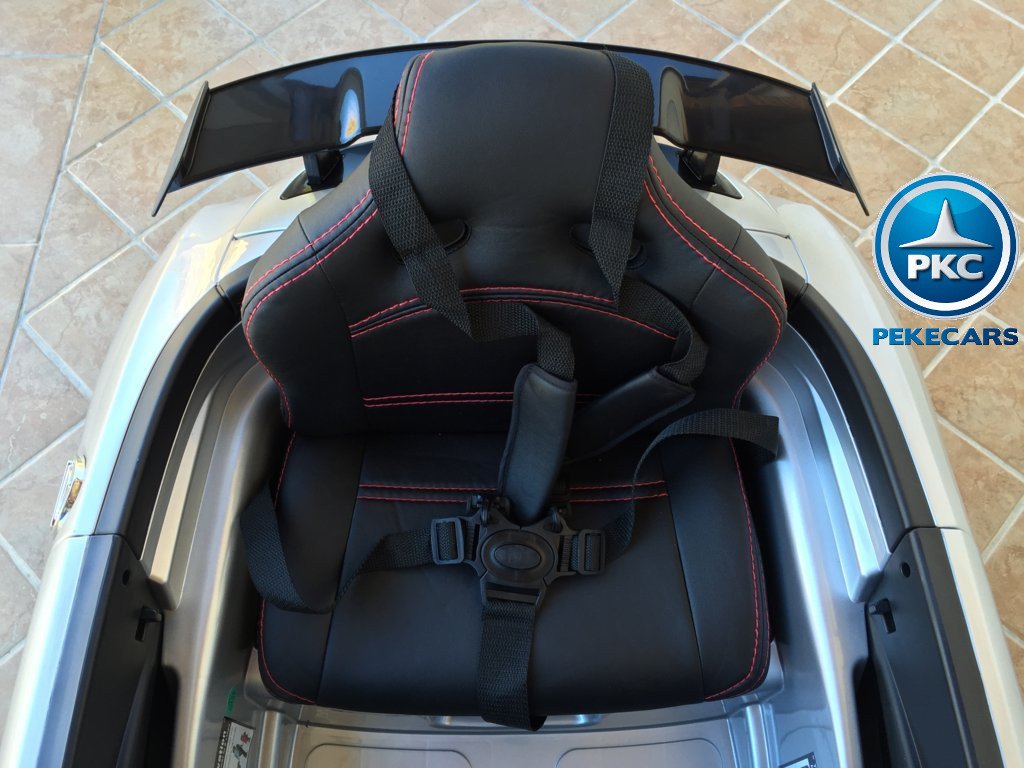 Coche electrico infantil Mercedes deportivo sls Plata Metalizado asiento acolchado