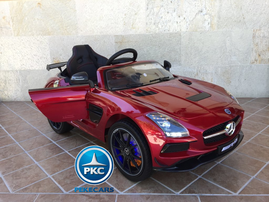 Coche electrico infantil Mercedes deportivo sls Rojo Metalizado volante con musica y claxon