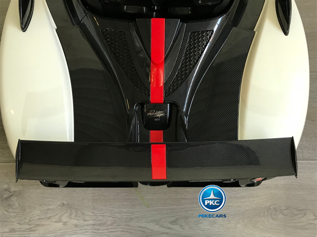 Coche electrico para niños Pagani Zonda Blanco alerón trasero