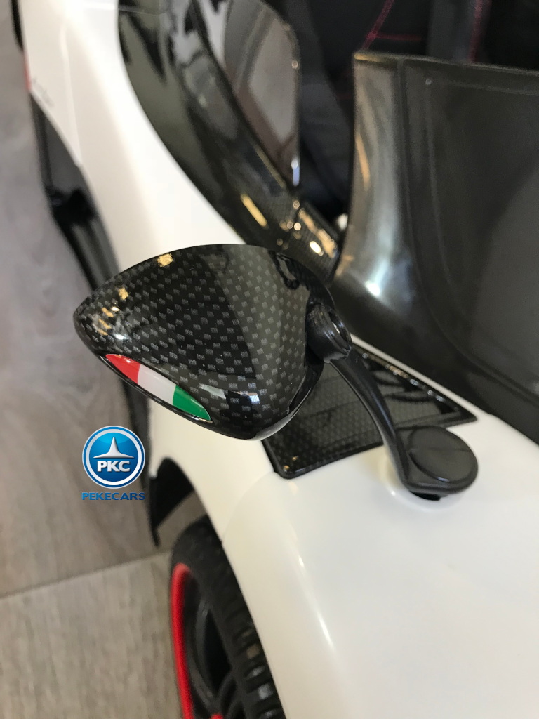 Coche electrico para niños Pagani Zonda Blanco con luces en las ruedas