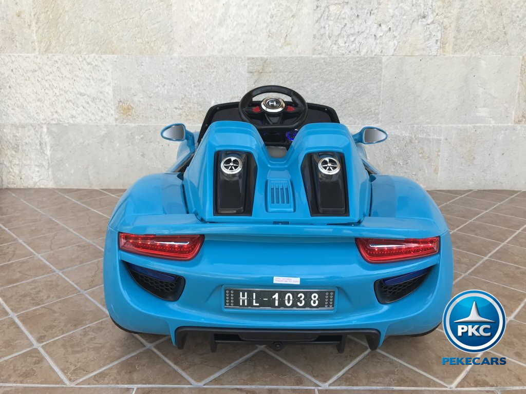 Coche electrico para niños Porsche style azul vista trasera