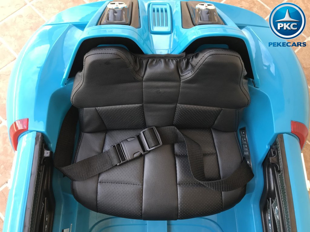 Coche electrico para niños Porsche style azul asiento acolchado en piel