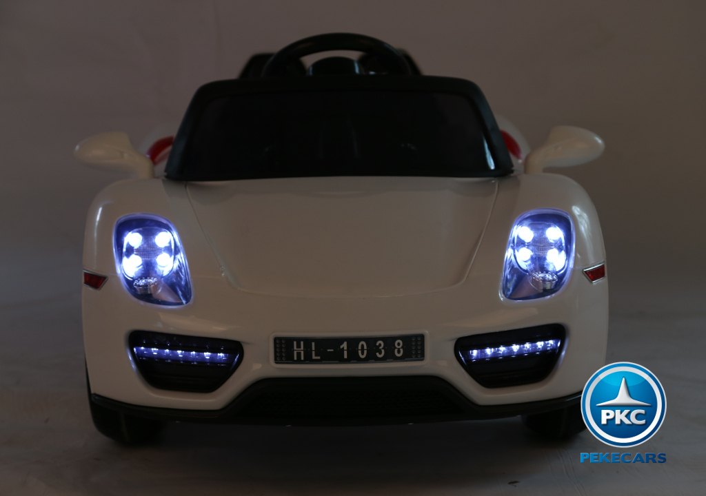 Coche electrico infantil Porsche style blanco con luces frontales