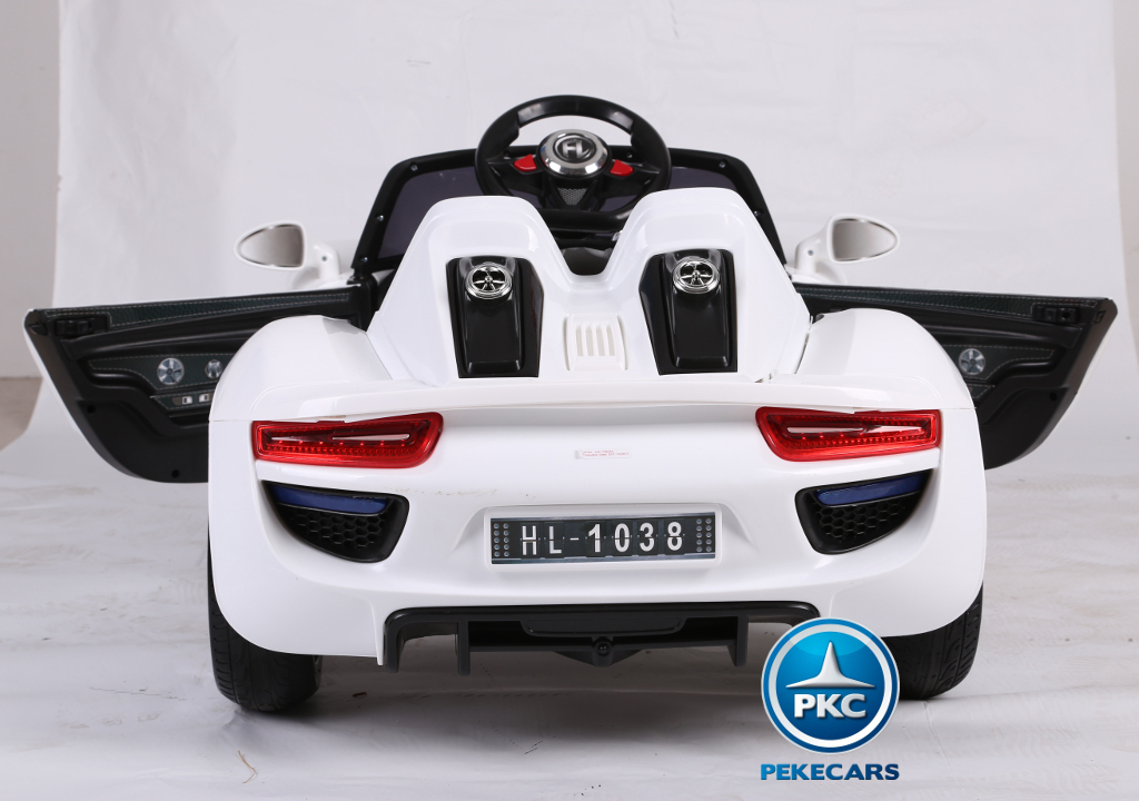 Coche electrico para niños Porsche style blanco vista trasera