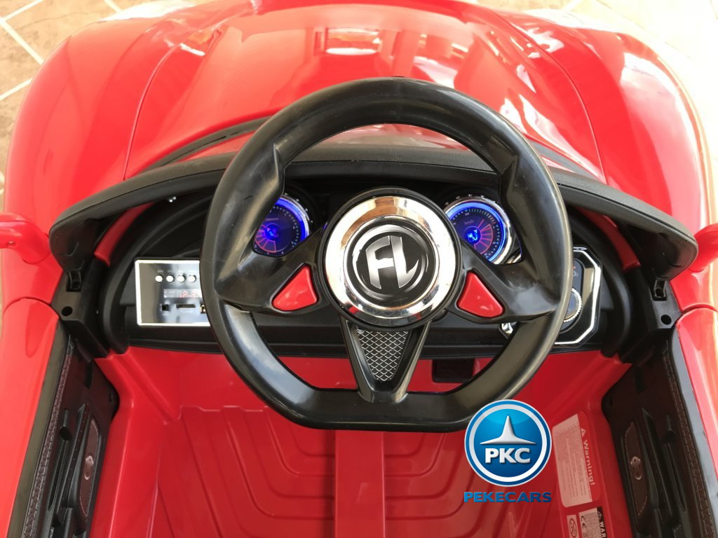 Coche electrico infantil Porsche style rojo volante con musica y claxon