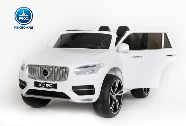 Coche eléctrico para niños Volvo XC90 blanco vista 3/4 puertas abiertas