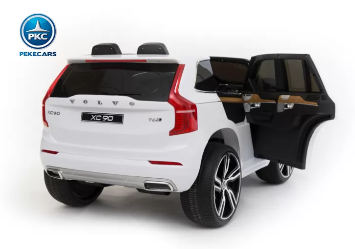 Coche eléctrico para niños Volvo XC90 blanco vista 3/4 trasera puertas abiertas