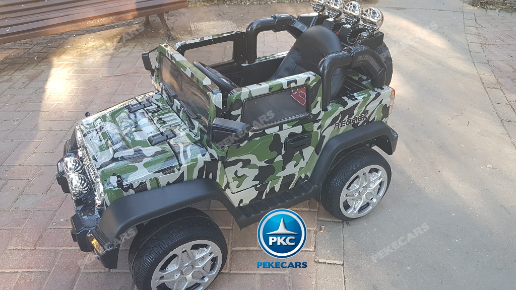 Coche electrico para niños Jeep Wrangler Style Verde Camuflaje con ruedas de caucho