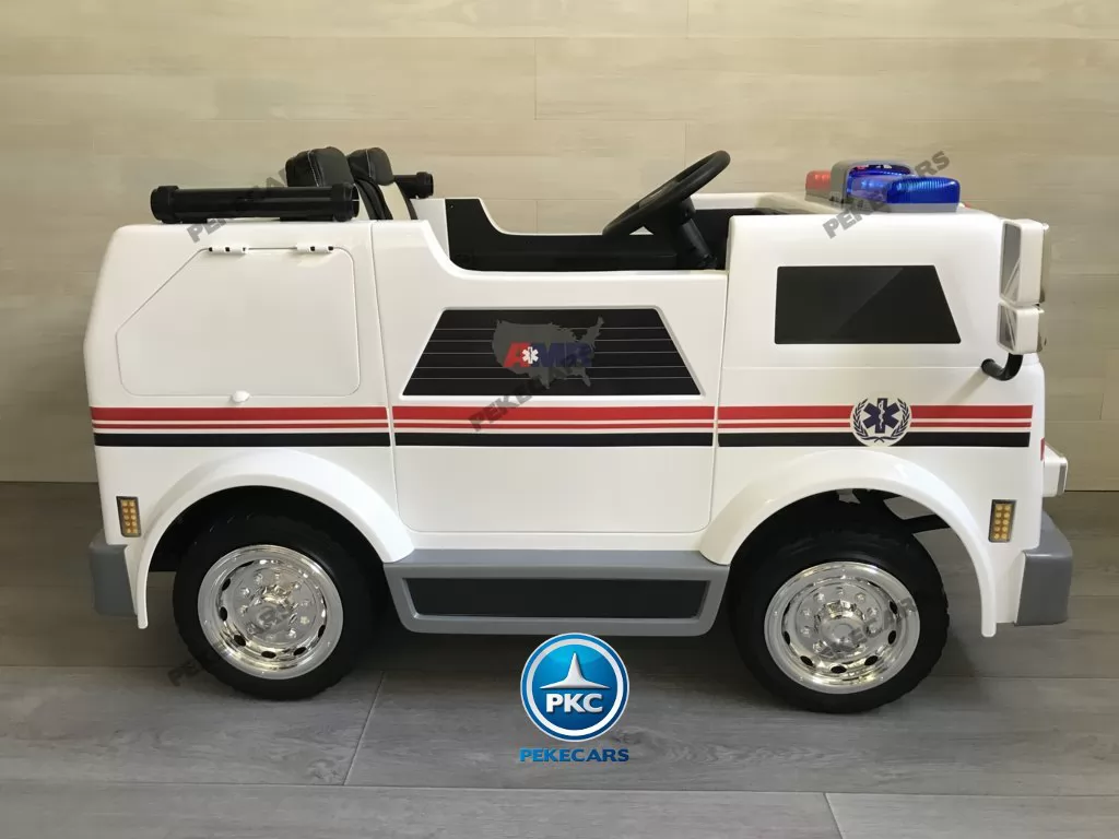 Ambulancia electrica para niños 2 plazas visto de lado