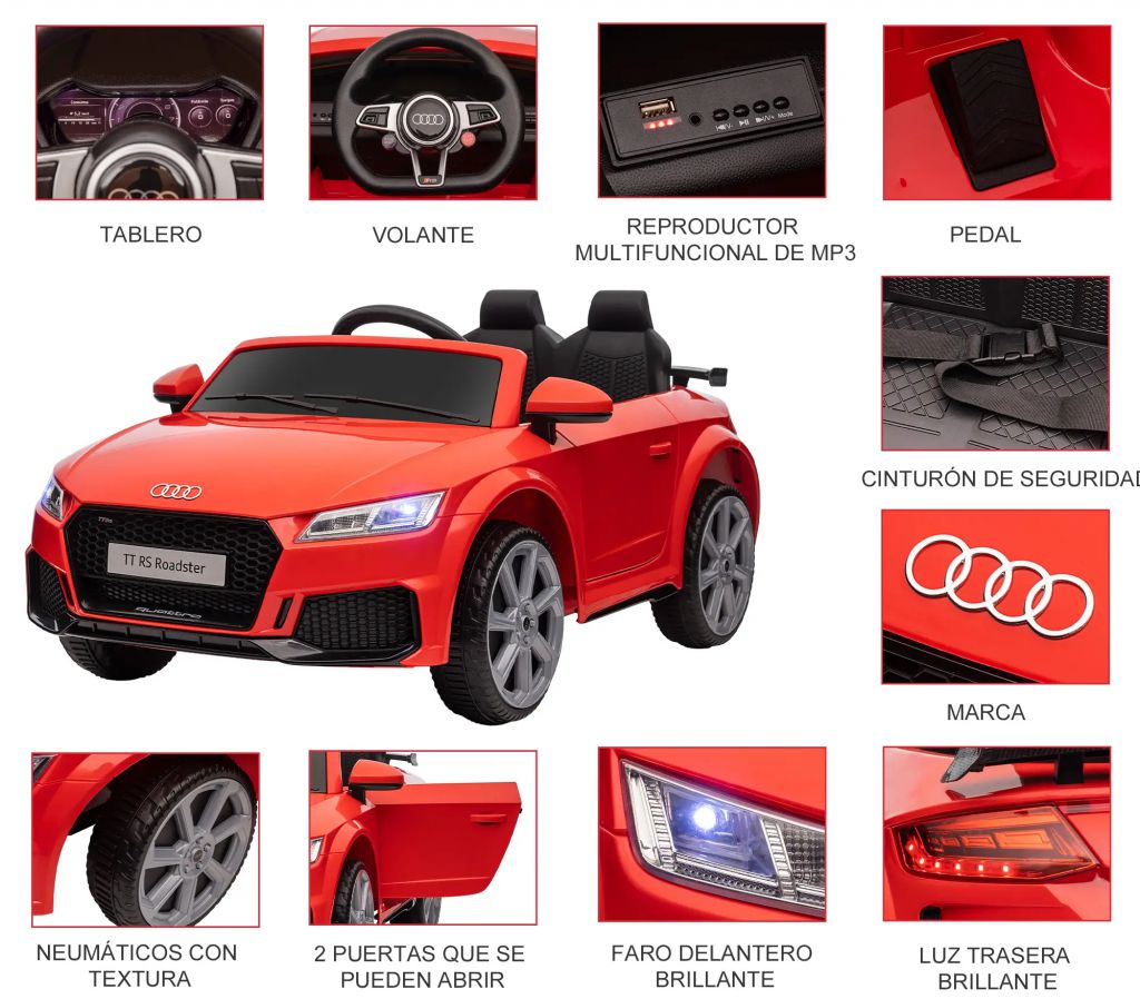 Audi TT RS Roadster 1 Plaza 12V 2.4G Rojo Partes