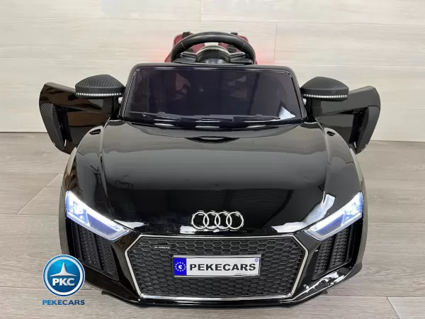 Coche electrico para niños Audi Little R8 Spyder Negro vista de frente puertas abiertas