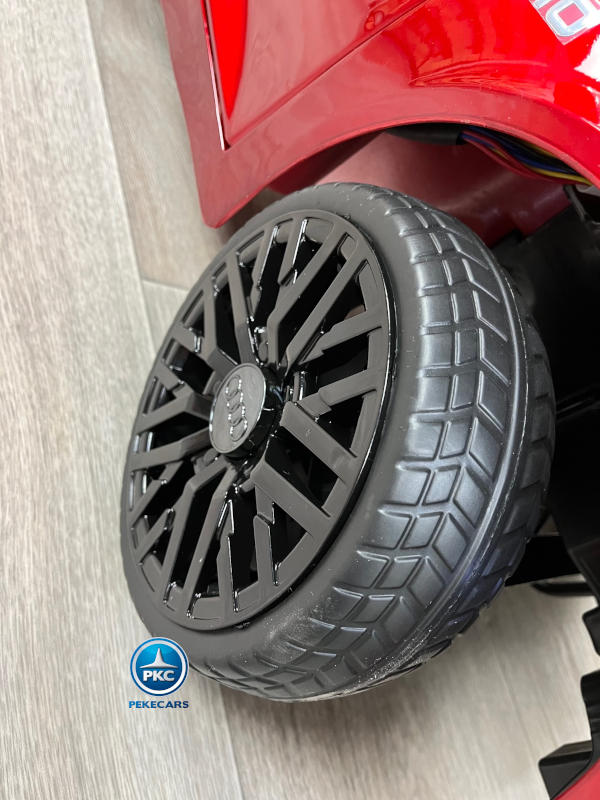 Coche eléctrico para niños Audi Little R8 Spyder Rojo Metalizado vista rueda delantera