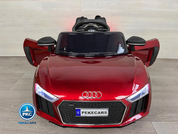 Coche eléctrico para niños Audi Little R8 Spyder Rojo Metalizado vista de frente puertas abiertas