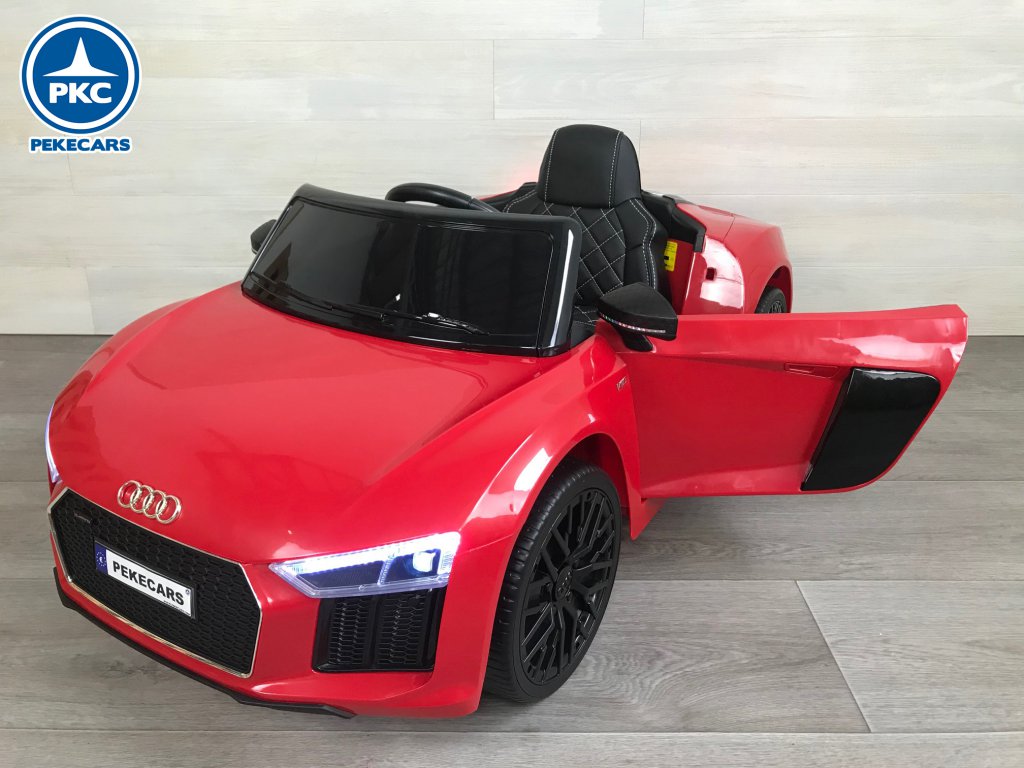 Coche eléctrico para niños Audi R8 Spyder Rojo vista 3/4 apertura de puertas