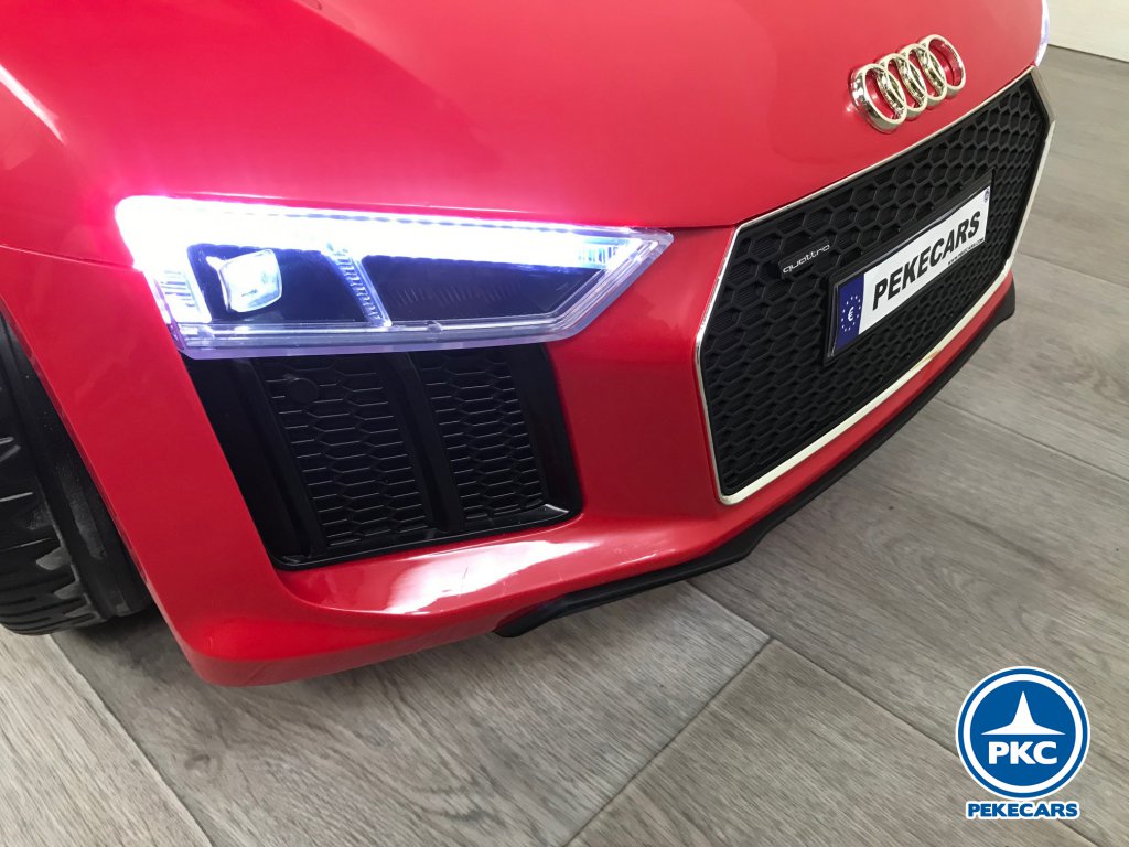 Coche eléctrico para niños Audi R8 Spyder Rojo vista faros delanteros