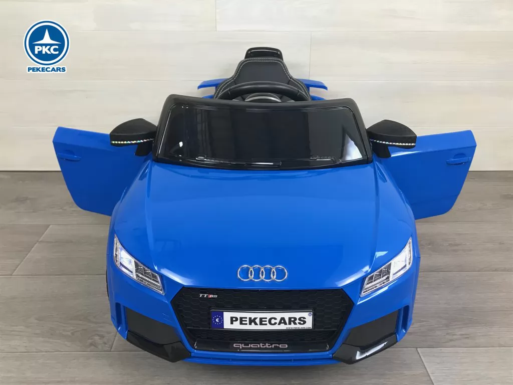 Coche eléctrico para niños Audi TT Azul vista frontal apertura de puertas