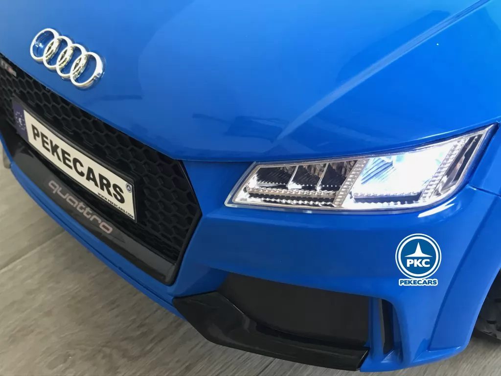 Coche eléctrico para niños Audi TT Azul vista faro delantero