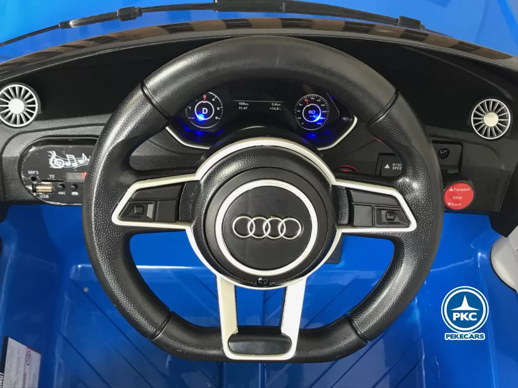 Coche eléctrico para niños Audi TT Azul vista volante