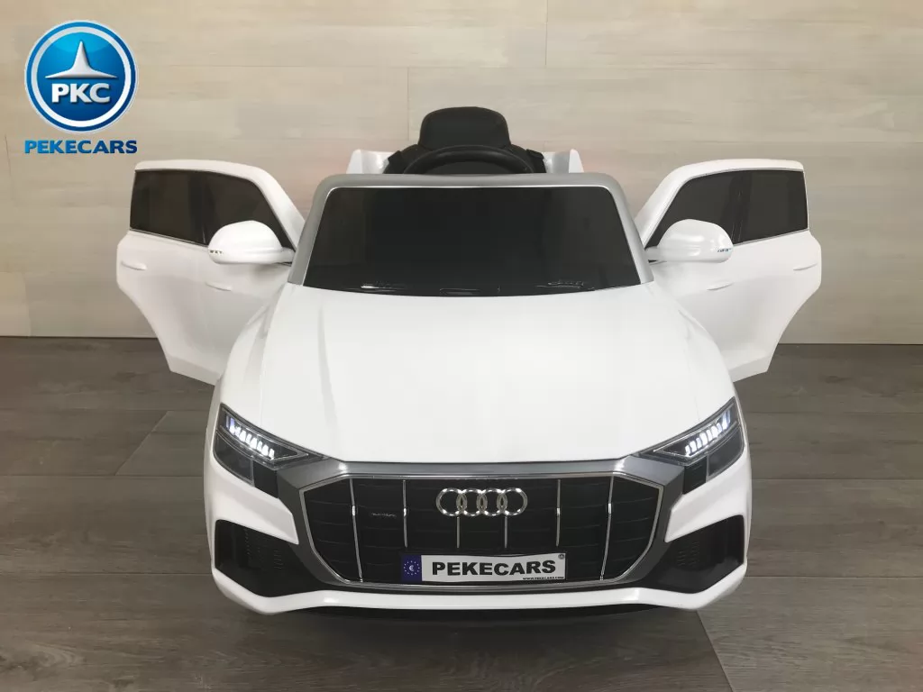 coche eléctrico infantil Audi Q8 12V Blanco vista frontal puertas abiertas