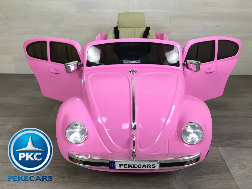 Beetle clásico color rosa vista frontal puertas abiertas