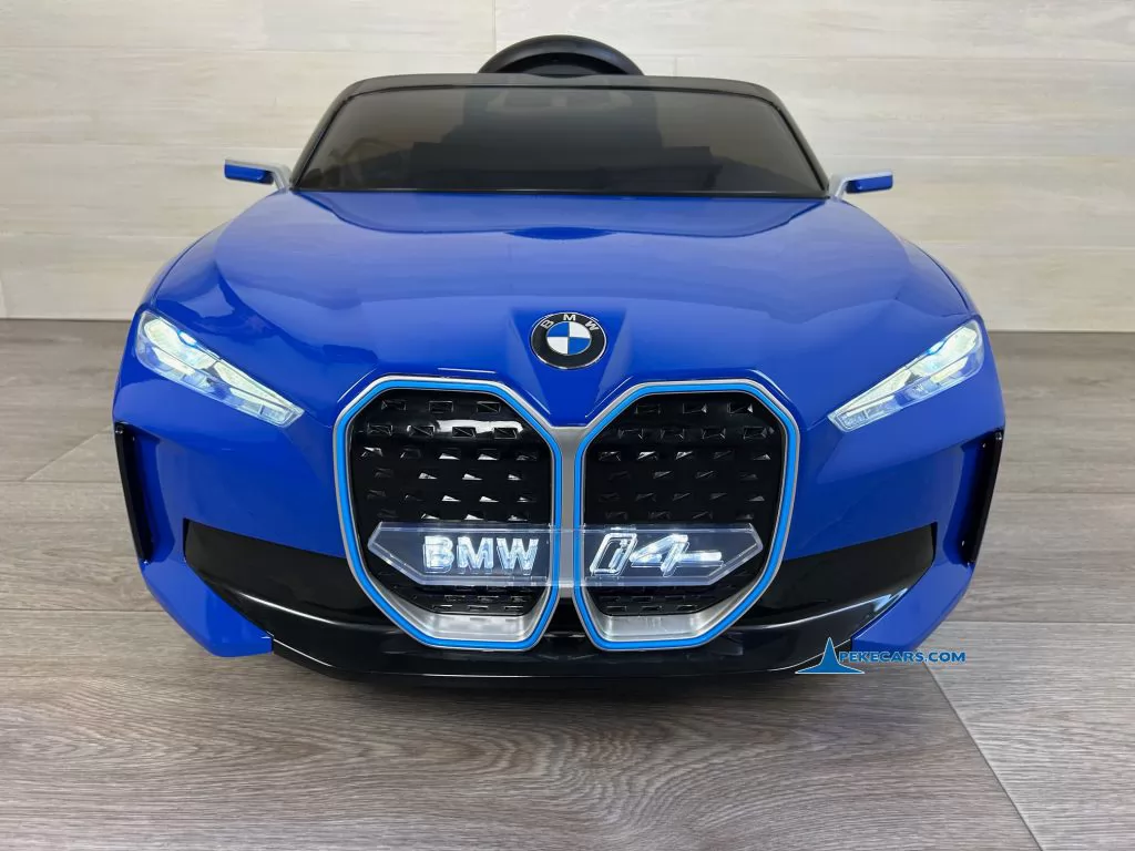 Coche eléctrico para niños BMW I4 12V 2.4G Azul vista frontal