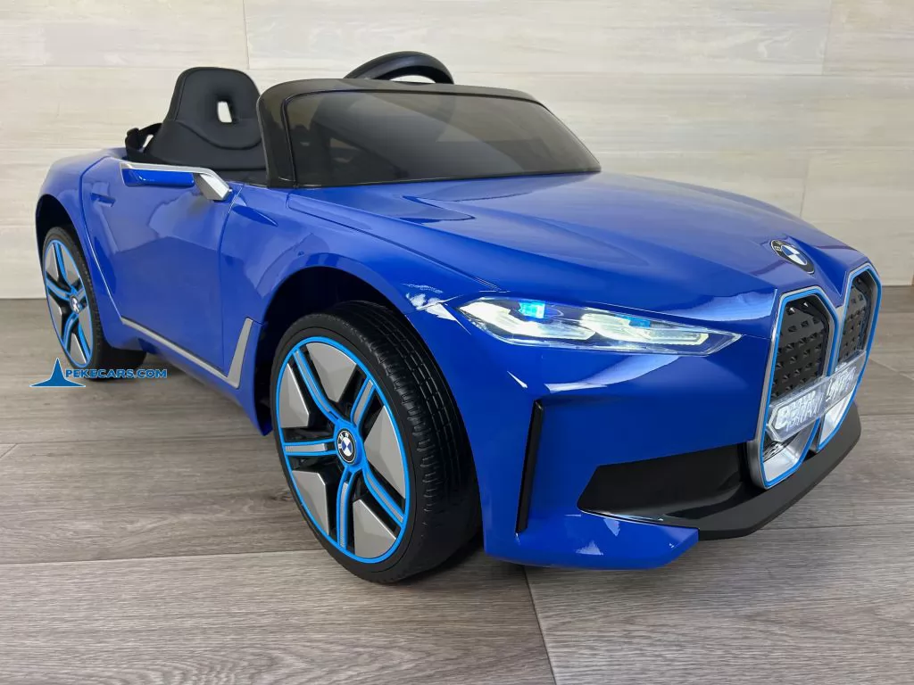 Coche eléctrico para niños BMW I4 12V 2.4G Azul vista lado izquierdo