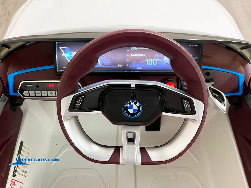Coche eléctrico para niños BMW I4 12V 2.4G Blanco volante