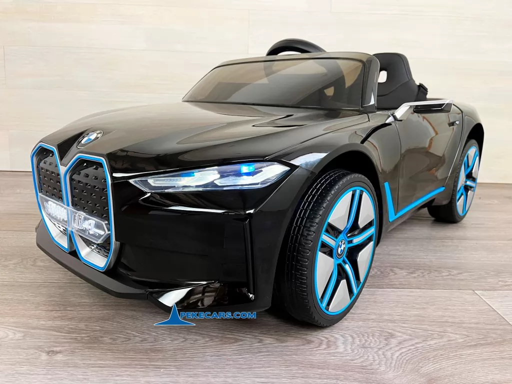 coche electrico niños bmw i4 negro metalizado vista frontal lado