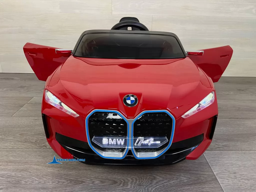 Coche eléctrico para niños BMW I4 12V 2.4G Rojo Metalizado puertas abiertas