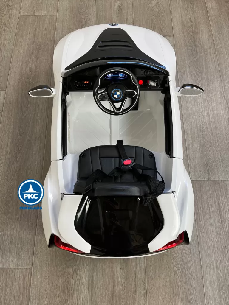 Coche eléctrico para niños BMW i8 Coupé 12V Blanco vista aerea