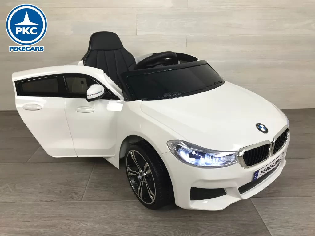 Coche electrico para niños BMW 6 GT 12V Blanco vista 3/4 apertura de puertas